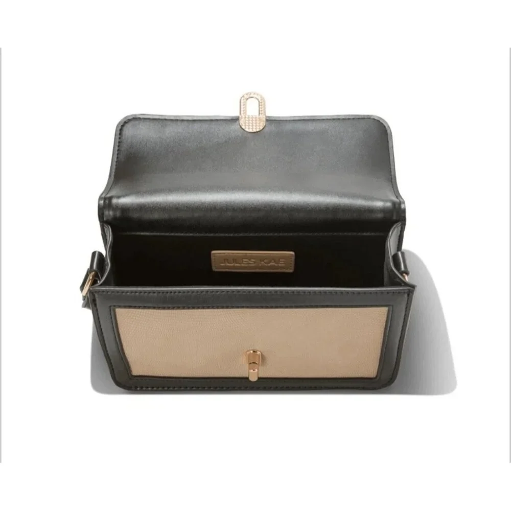 Jules Kae Beige & Black Faux Leather Crossbody Bag With Gold Hardware - Picture 4 of 4